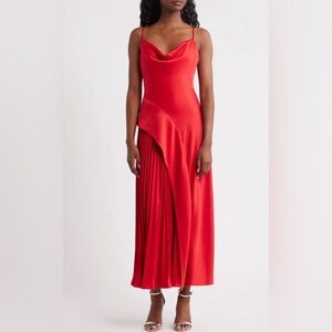 Lulus Red Pleated Slip Dress NWT Medium